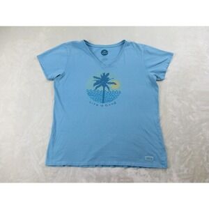 Life‎ Is Good Shirt Womens Large Blue Beach Classic Fit Crusher Ladies*